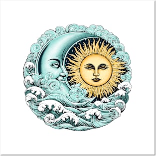 Zodiac sign of the sun and the moon. Hand drawn illustration Posters and Art